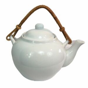 Pier 1 Sakai Bamboo Handle White Porcelain Teapot
